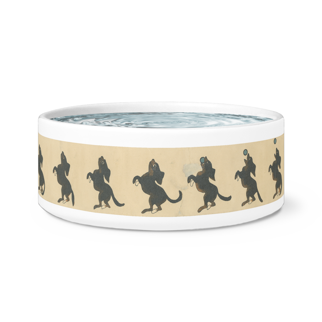 Retro Antique Zoetrope Strip Ceramic Dog Bowl